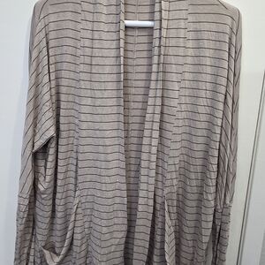 Prana Striped Open-Front Cardigan in Beige and Black